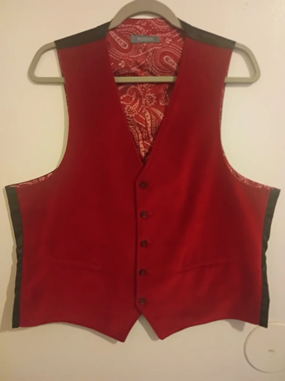 Madison Men's Red Velvet Dress Vest with Paisley Lining Sz L